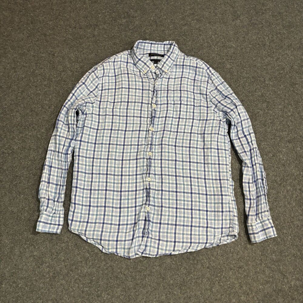 Banana Republic Button Shirt Camden Fit Plaid Long Sleeve Linen